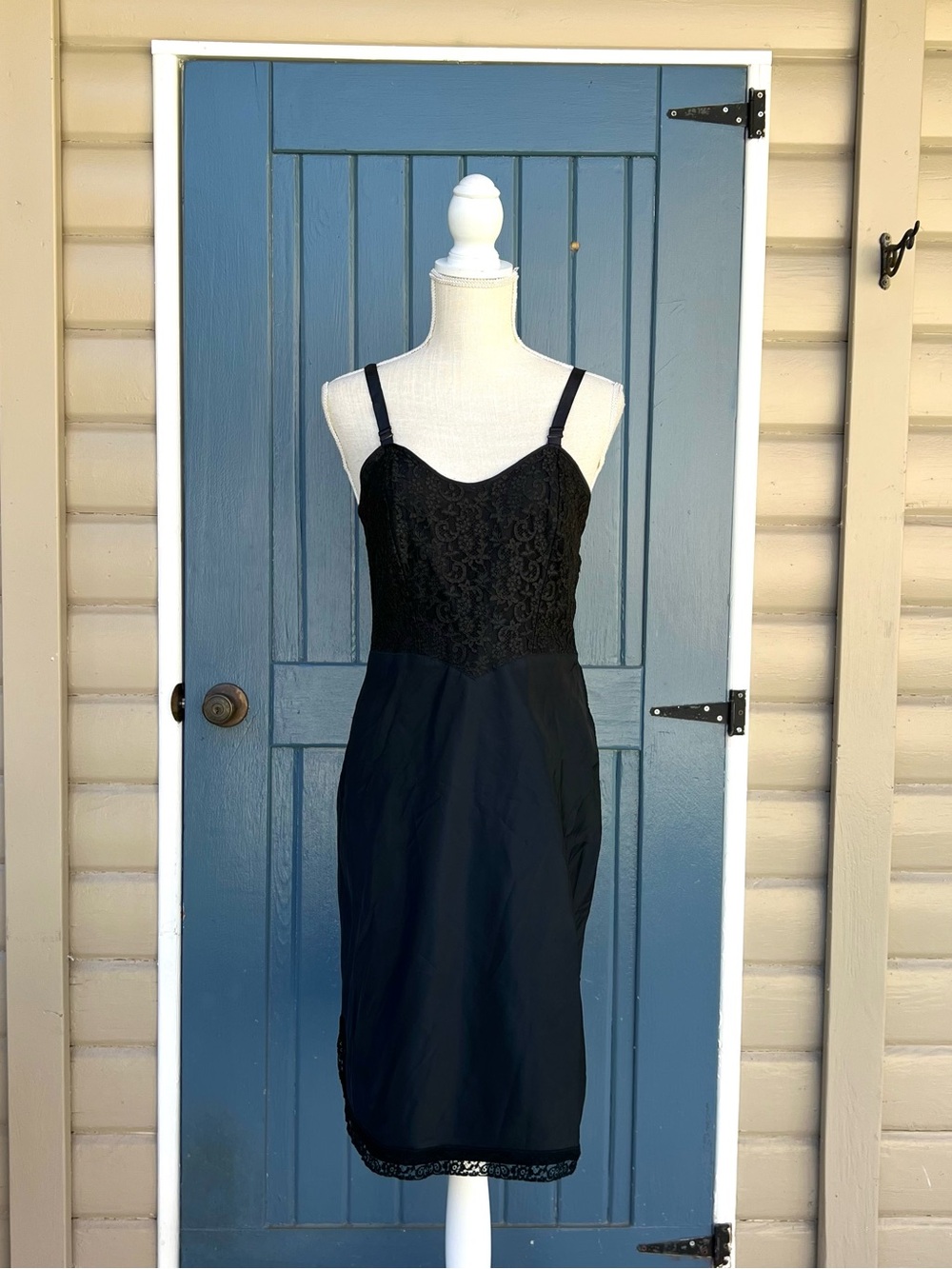 Vtg 1950s Barbizon Saucy Tafredda Black Full Slip Lace Dress - Size 13